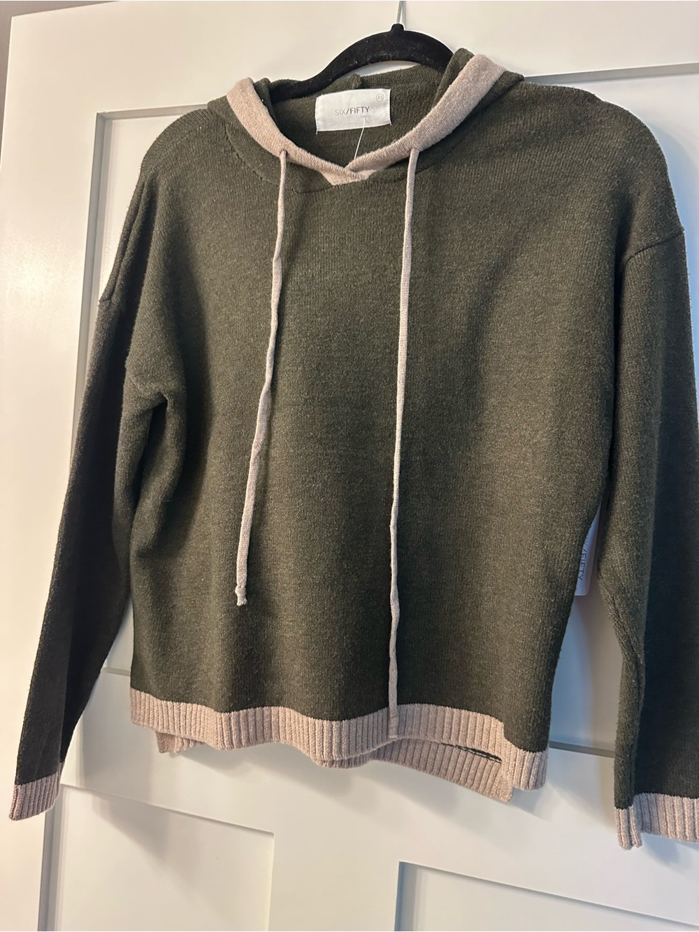 Six Fifty Olive & Cream Hooded Knit Sweater